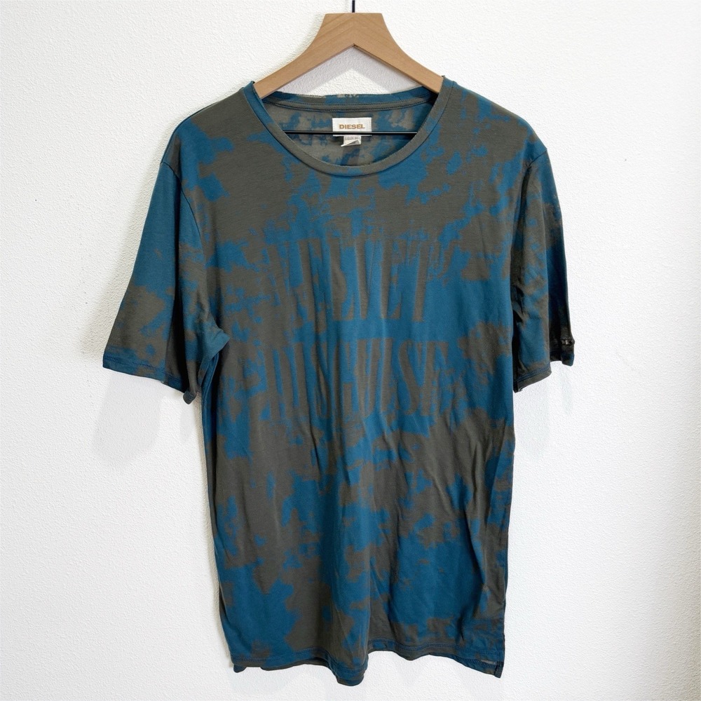 Diesel Shirt Mens XL Blue Velvet Disguise Burnout Short Sleeve Grunge Y2K Casual